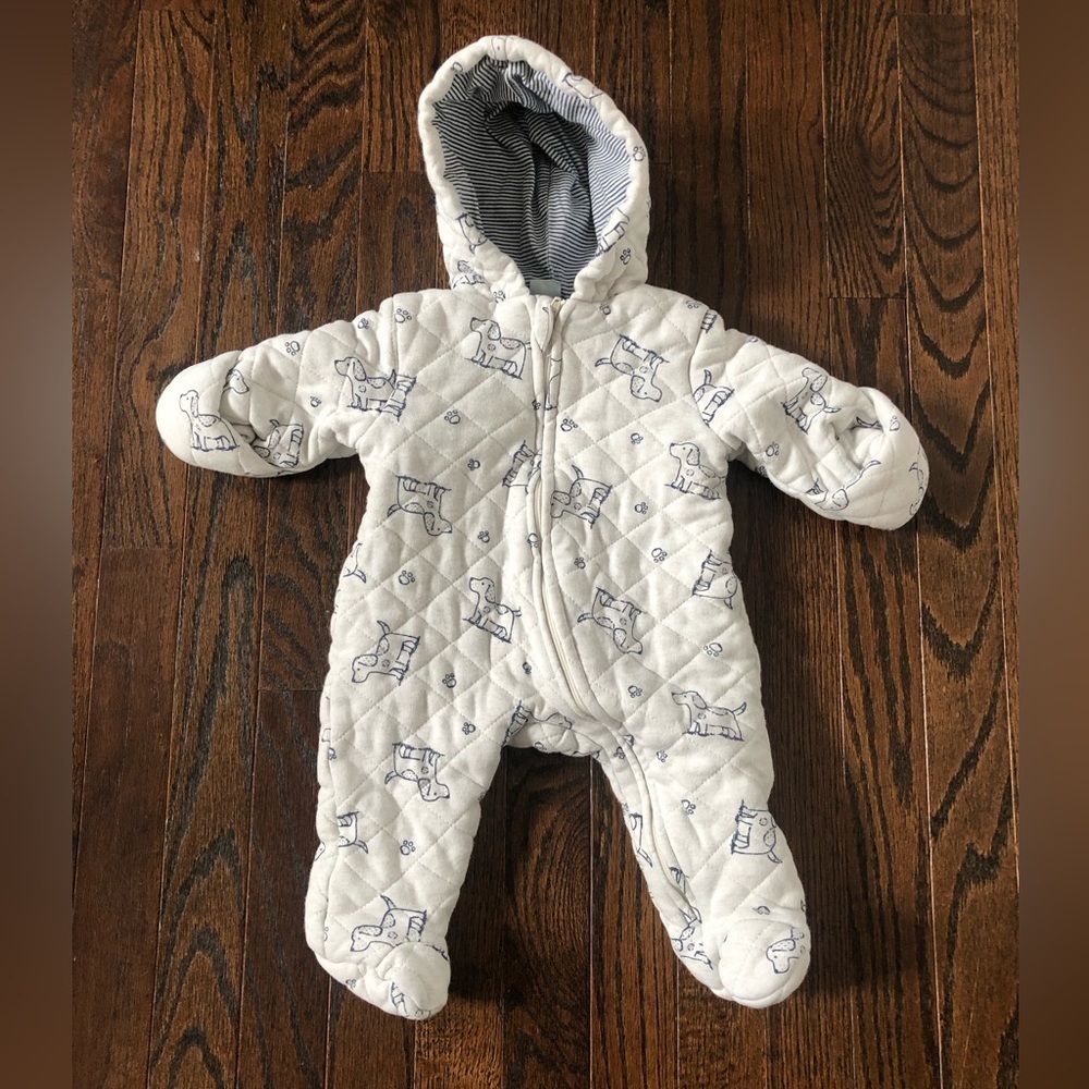 Little Me Baby 3-6M Cream Quilted Warm Hooded Bunting Suit w/Dog/Puppy Print